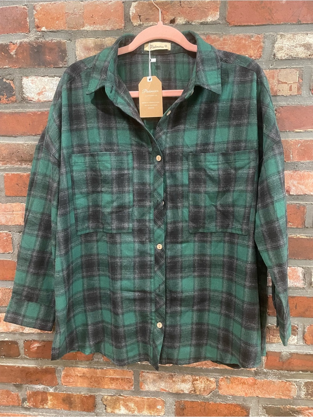 Pinkmarco Womens Green & Black Plaid Button-Down Shirt - Relaxed Fit